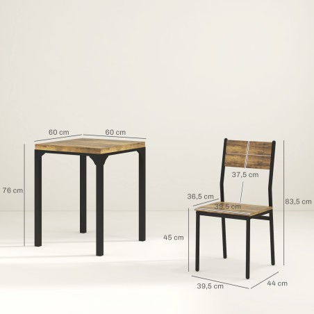 3-osaline söögikomplekt MDF-laua ja 2 tooliga, pruun