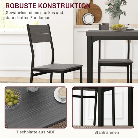 3-osaline söögikomplekt: laud ja 2 tooli, MDF ja metall, hall