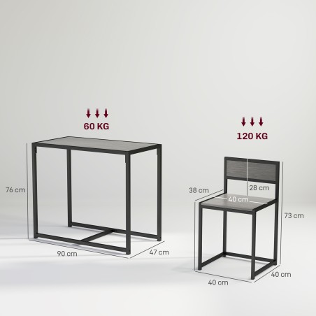 3-osaline baarilauakomplekt: laud ja 2 tooli, hall