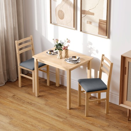 3-osaline söögilauakomplekt 2 polsterdatud tooliga, naturaalne