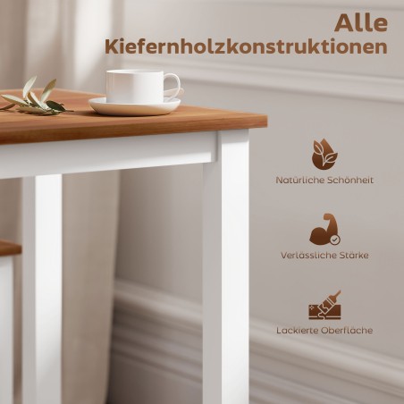 Söögitoa komplekt männipuidust söögilaua ja 4 tooliga, pruun-valge