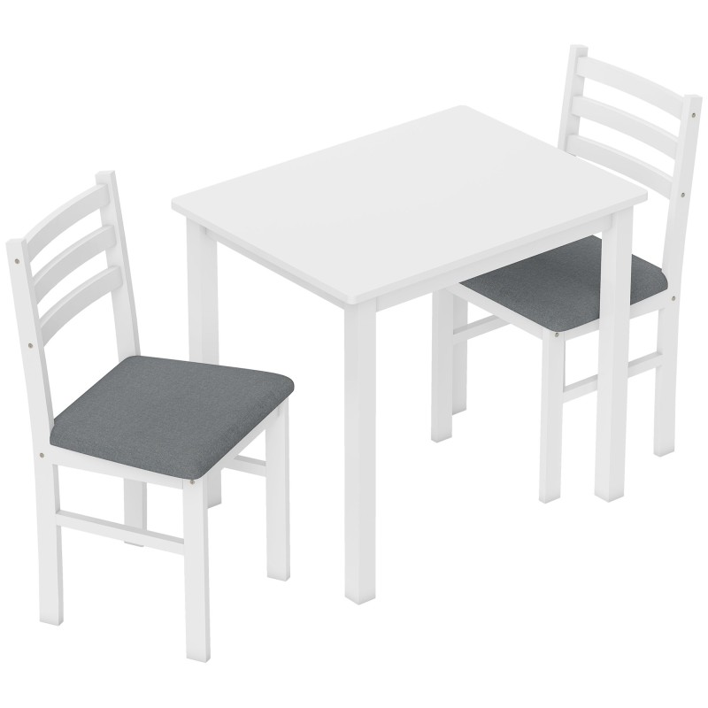 3-osaline söögilauakomplekt 2 polsterdatud tooliga, MDF, valge