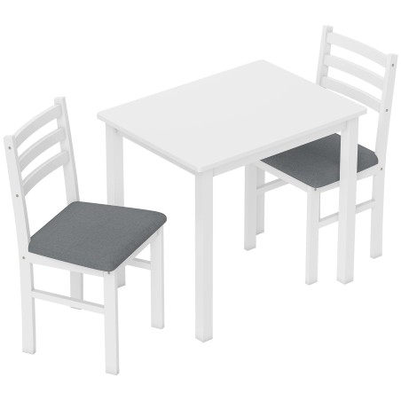 3-osaline söögilauakomplekt 2 polsterdatud tooliga, MDF, valge