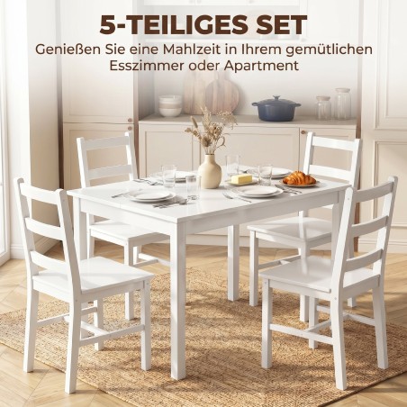 Valge 5-osaline täispuidust söögikomplekt 4 inimesele