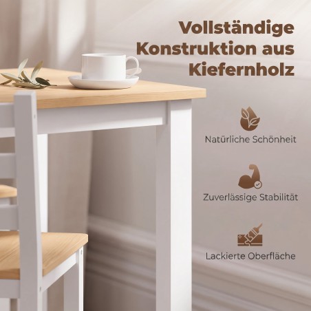 5-osaline täispuidust söögikomplekt 4 inimesele, naturaalne ja valge