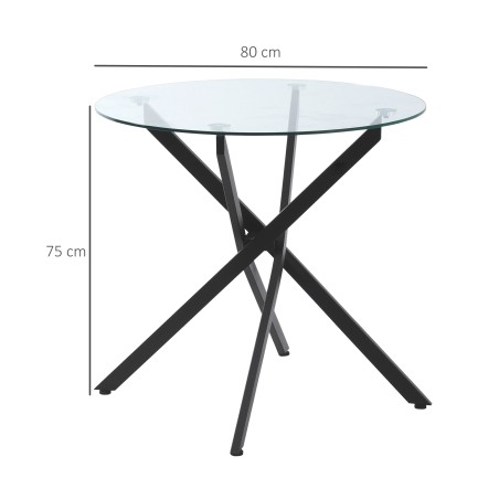 Moodne ümmargune klaasist söögilaud metalljalgadega, 80 cm