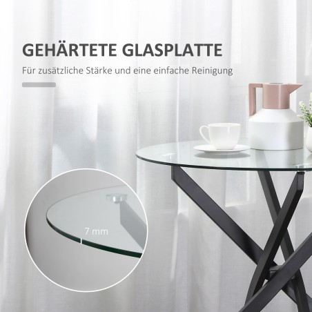 Moodne ümmargune klaasist söögilaud metalljalgadega, 80 cm