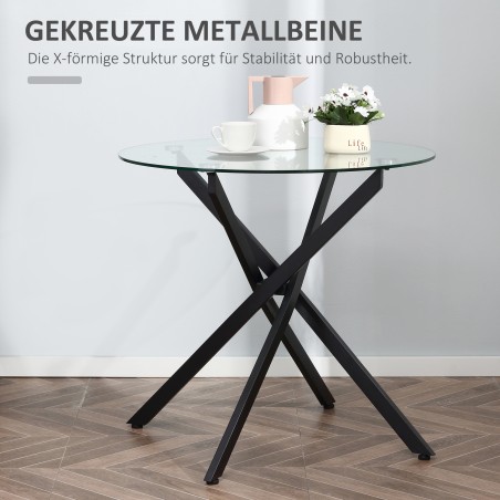 Moodne ümmargune klaasist söögilaud metalljalgadega, 80 cm