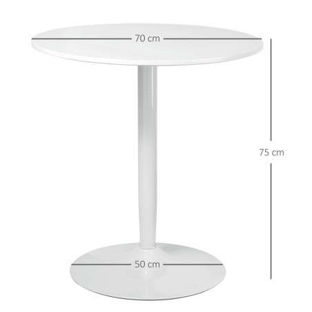 Ümmargune söögilaud kahele terasjalaga, valge, 70 × 70 × 75 cm