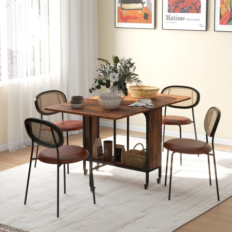 Kokkupandav söögilaud 6 inimesele riiuliga, kandevõime kuni 50 kg, 130 × 80 × 74 cm, punakaspruun