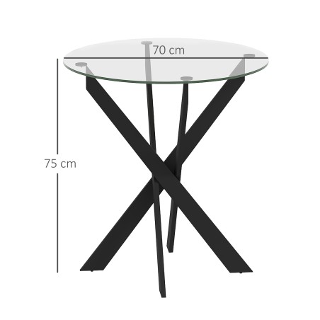 Moodne ümmargune klaasist söögilaud, Ø 70 cm, karastatud klaasi ja metalljalgadega