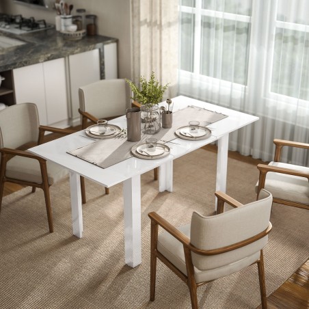 Pikendatav söögilaud 120–160 × 70 cm, 4–6 inimesele, kõrgläikega valge