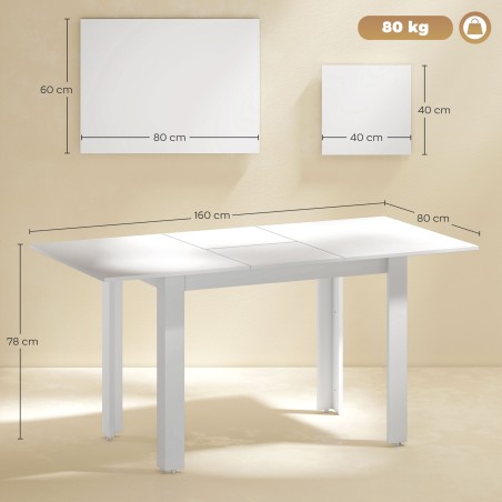 Pikendatav söögilaud 120–160 × 70 cm, 4–6 inimesele, kõrgläikega valge