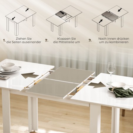 Pikendatav söögilaud 120–160 × 70 cm, 4–6 inimesele, kõrgläikega valge