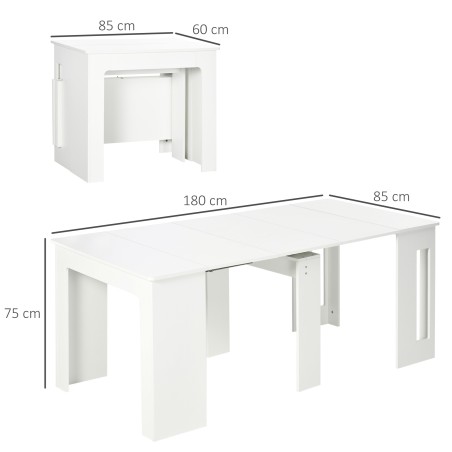 Pikendatav ja kokkupandav söögilaud, 60–180 × 85 × 75 cm, valge