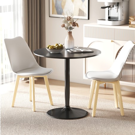 Ümmargune söögilaud 2 inimesele, Ø80 cm, MDF ja teras, must