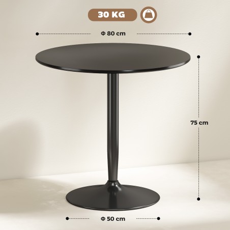 Ümmargune söögilaud 2 inimesele, Ø80 cm, MDF ja teras, must