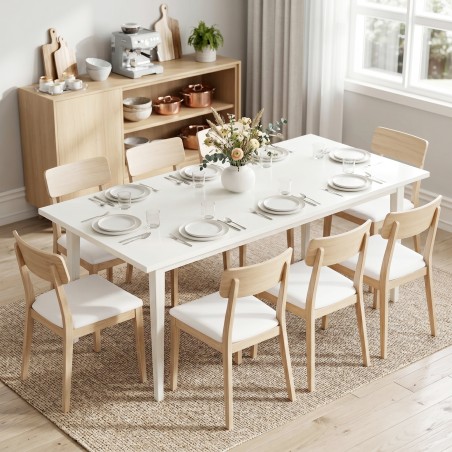 Kaasaegne söögilaud 8 inimesele, täispuidust jalgadega, 180 cm, kreemjas