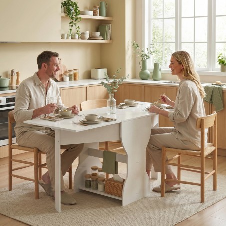 Kokkupandav söögilaud panipaigaga 2–4 inimesele, 160 × 60 × 75 cm, valge