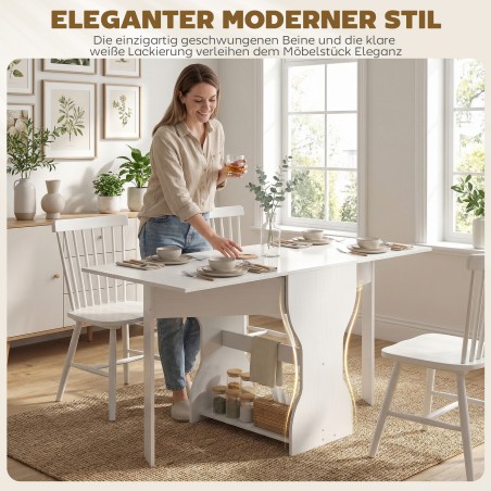 Kokkupandav söögilaud panipaigaga 2–4 inimesele, 160 × 60 × 75 cm, valge