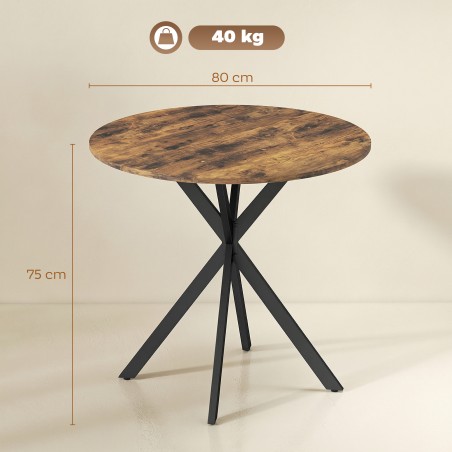 Ümmargune köögilaud Ø 80 cm, metalljalgadega, rustikaalne pruun