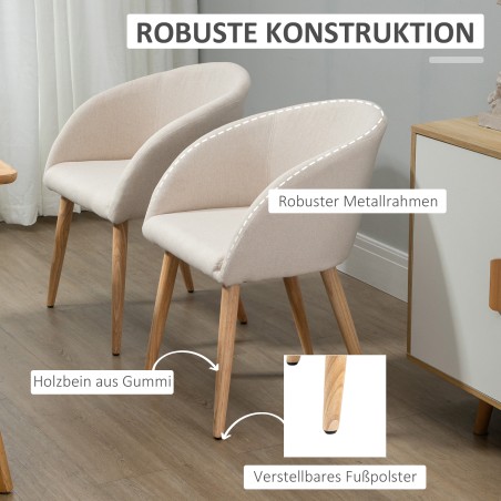 2 polsterdatud tooli puidust jalgadega, beež