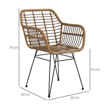 2 Boho stiilis köögitooli PE-rotangist, 56 × 60 × 79 cm, naturaalne-must