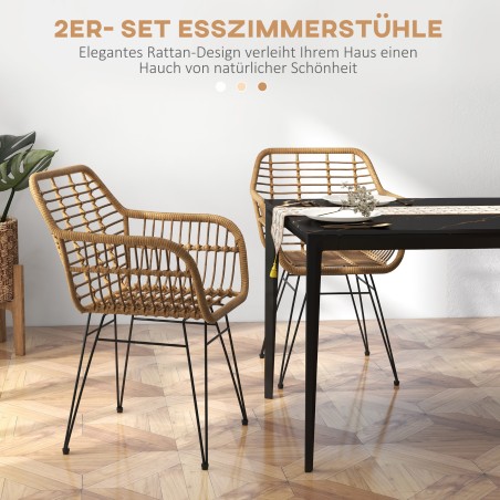 2 Boho stiilis köögitooli PE-rotangist, 56 × 60 × 79 cm, naturaalne-must