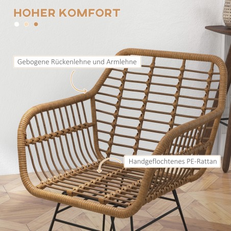 2 Boho stiilis köögitooli PE-rotangist, 56 × 60 × 79 cm, naturaalne-must