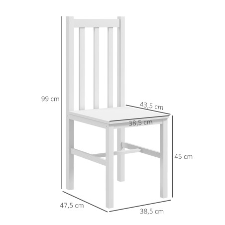 2-osaline täispuidust köögitoolide komplekt, 38,5 × 47,5 × 99 cm, valge