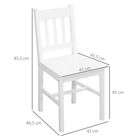 4-osaline täispuidust söögitoolide komplekt, 41 × 46,5 × 85,5 cm, valge