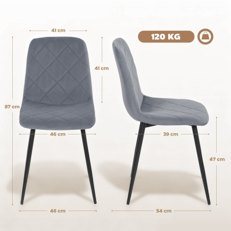 Söögitoa toolid, 4-osaline komplekt, sametise katte ja metalljalgadega, hall