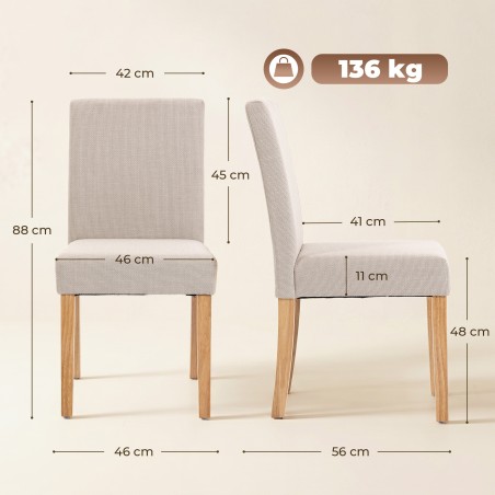 Söögitoa toolid, 2 tk, linase välimusega polsterduse ja kummipuidust jalgadega