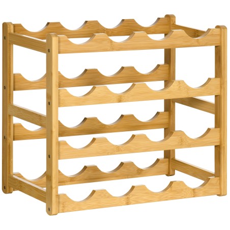 Bambusest veiniriiul 16 pudelile, 4 riiulit, naturaalne, 43 × 23,5 × 38 cm