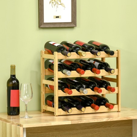 Bambusest veiniriiul 16 pudelile, 4 riiulit, naturaalne, 43 × 23,5 × 38 cm