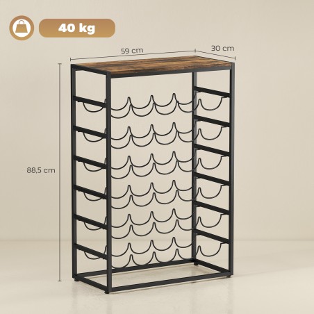 Metallist veiniriiul 30 pudelile, 59 × 30 × 88,5 cm, rustikaalne pruun