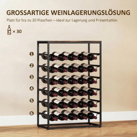 Metallist veiniriiul 30 pudelile, 59 × 30 × 88,5 cm, rustikaalne pruun