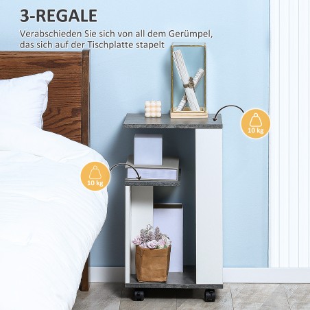 Hall-valge ratastel öökapp 3 riiuliga, 35 × 29,5 × 65,5 cm
