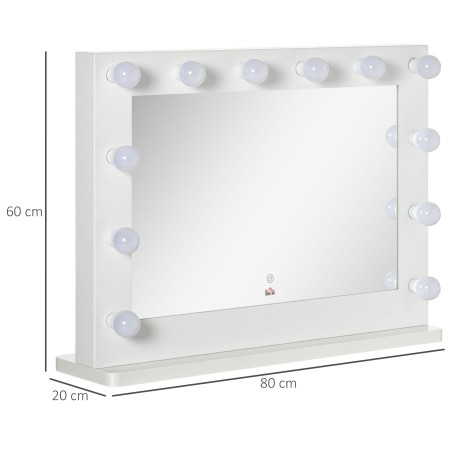 Hollywoodi peegel valgustuse, puutetundliku juhtimise ja 12 hämardatava LED-lambiga, 80 × 60 cm