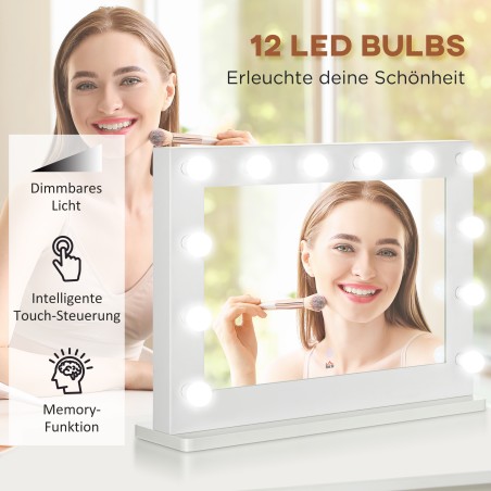Hollywoodi peegel valgustuse, puutetundliku juhtimise ja 12 hämardatava LED-lambiga, 80 × 60 cm