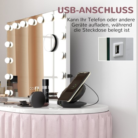 LED-kosmeetikapeegel 3 valgusrežiimi ja USB-ühendusega, valge