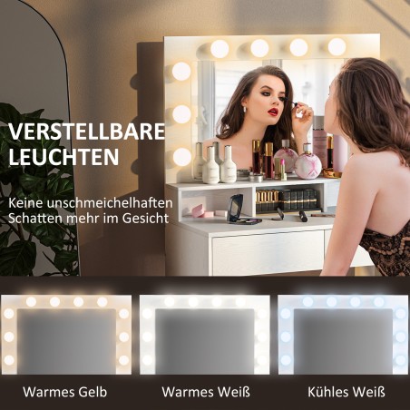 Valge tualettlaud valgustatud peegli, sahtlite ja 10 lambiga
