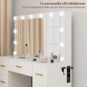Tualettlaud peegli, 12 LED-valgusti, 7 sahtli ja 6 peidetud panipaigaga, valge