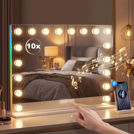 Hollywoodi meigipeegel 18 hämardatava LED-valguse, RGB-valguse ja Bluetoothiga, valge