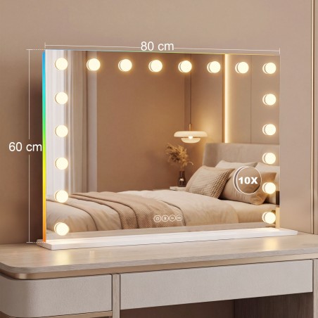 Hollywoodi meigipeegel 18 hämardatava LED-valguse, RGB-valguse ja Bluetoothiga, valge