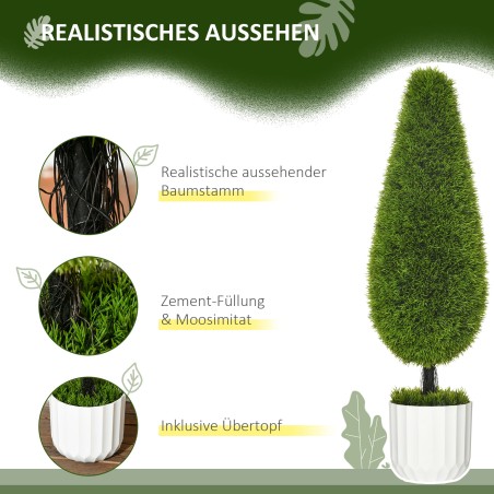 2 kunstküpressi komplekt istutuspotte ja kunstsamblaga, valge ja roheline