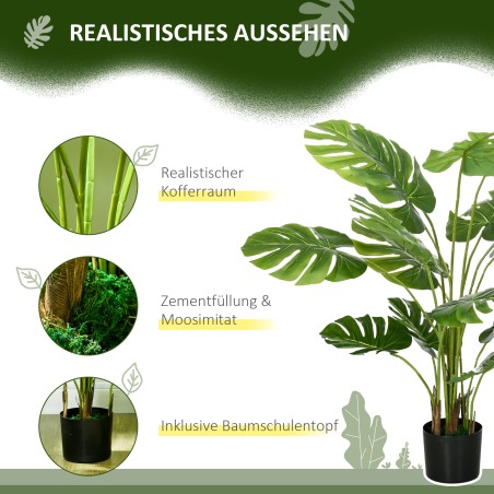 Realistlik kunstlik Monstera Deliciosa koos poti ja tsemendimullaga, 120 cm
