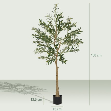 Kunstlik oliivipuu lillepotis, 150 cm, 720 lehte ja 40 oliivi, roheline