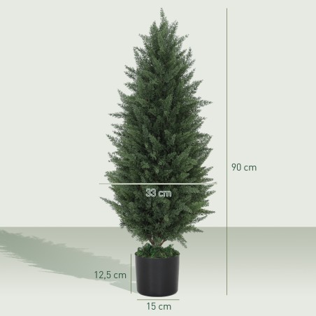 2 kunstküpressi komplekt 831 lehe ja tsemendipotiga, UV-kindel, 90 cm, roheline