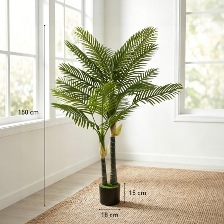 150 cm kõrgune kunstpalm 16 lehe ja potiga, roheline